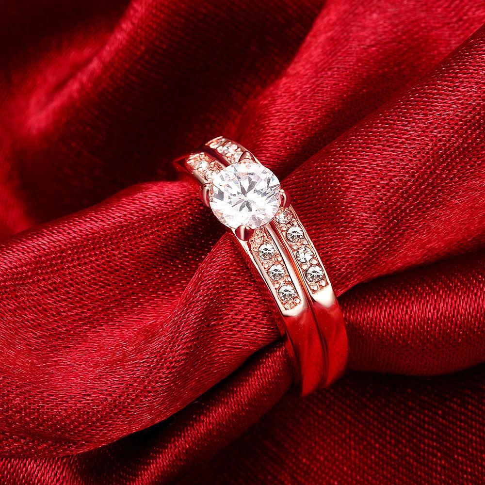 100% Real 925 Silver Rings For Women Simple Double Stackable Fine Jewelry Bridal Sets Ring Wedding Engagement Accessory