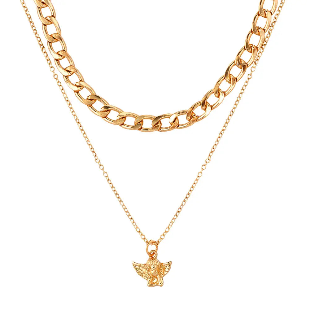 New Multi Layer Butterfly Dragon Charms Crystal Necklaces For Women Punk Golden Angel Letter Clavicle Chain Hiphop Gifts Jewelry