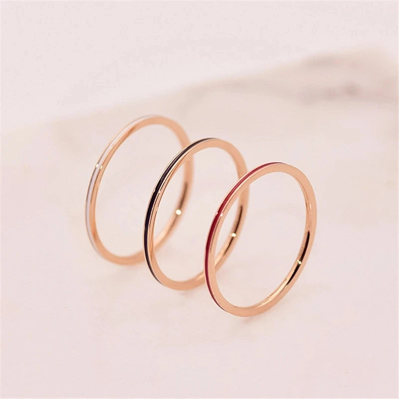 Fashion Black White Red Enamel Rings Rose Gold Color Woman Birthday Gift Titanium Steel Jewelry Never Fade Drop Shipping