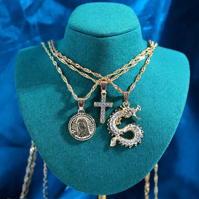 New Multi Layer Butterfly Dragon Charms Crystal Necklaces For Women Punk Golden Angel Letter Clavicle Chain Hiphop Gifts Jewelry