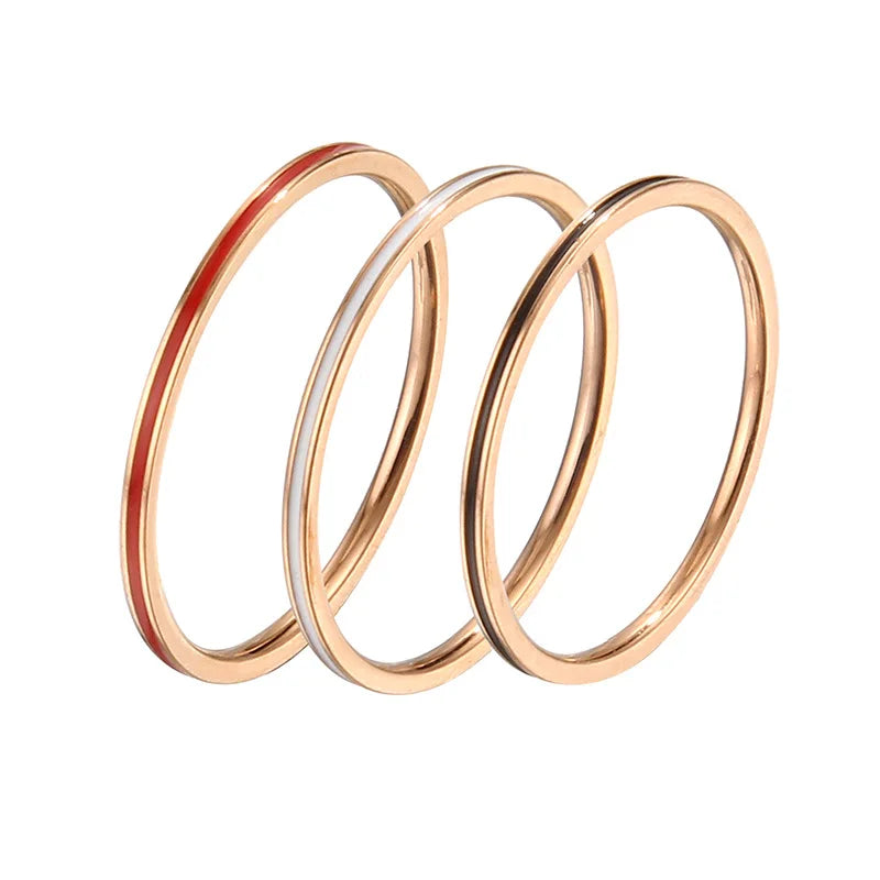 Fashion Black White Red Enamel Rings Rose Gold Color Woman Birthday Gift Titanium Steel Jewelry Never Fade Drop Shipping