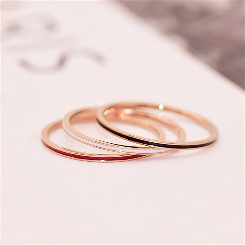 Fashion Black White Red Enamel Rings Rose Gold Color Woman Birthday Gift Titanium Steel Jewelry Never Fade Drop Shipping