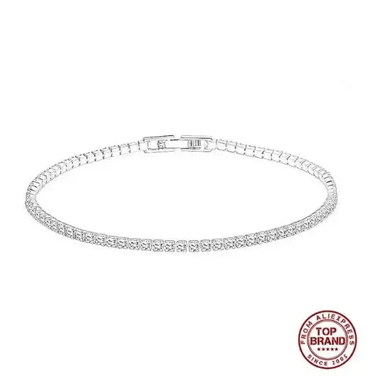 Pure 925 Silver Jewelry 18CM Tennis Bracelet 2mm Zirconia Anniversary Gift Real Sterling Silver Bangle Bracelets