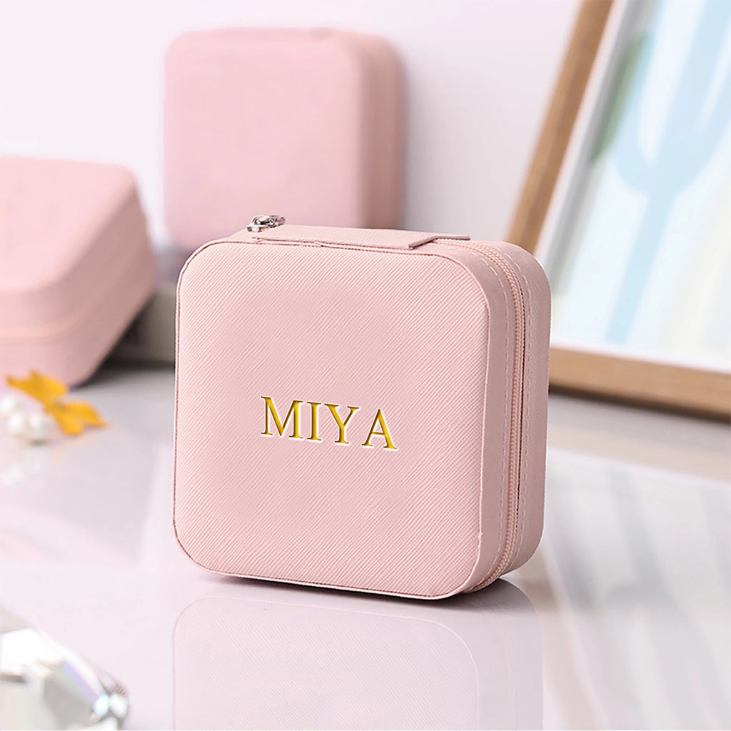 Personalized Customized Initials Name Mini Square Jewelry Box Faux Leather Jewelry Travel Storage Package Box Mom Gift Box