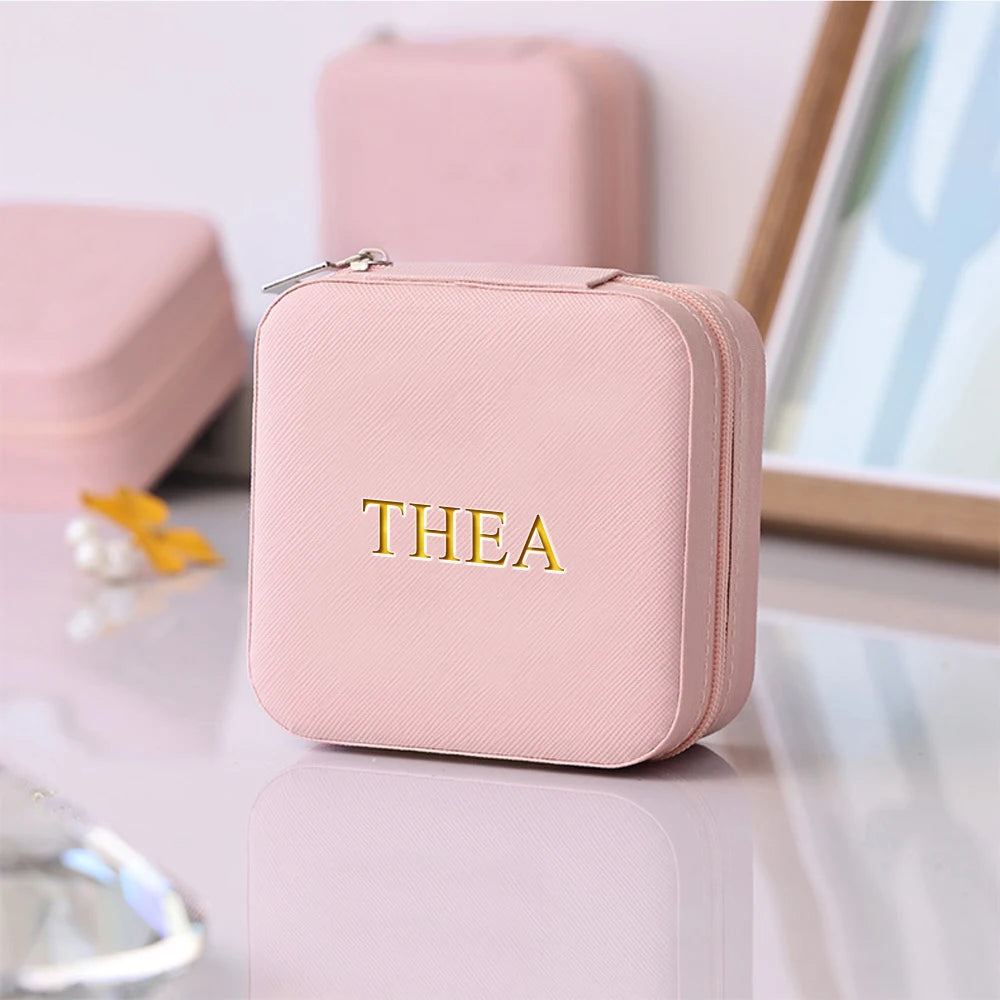 Personalized Customized Initials Name Mini Square Jewelry Box Faux Leather Jewelry Travel Storage Package Box Mom Gift Box