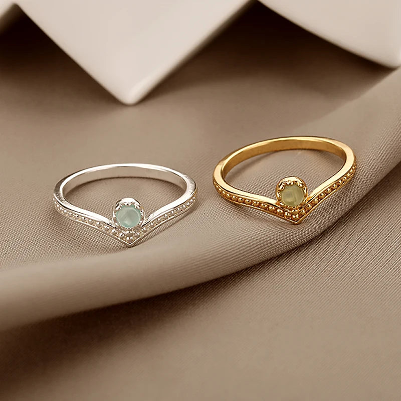 Waterdrop Opal Crown Rings for Women Gold Color Stainless Steel Finger Ring Fashion Wedding Party Jewelry Gift anillos mujer