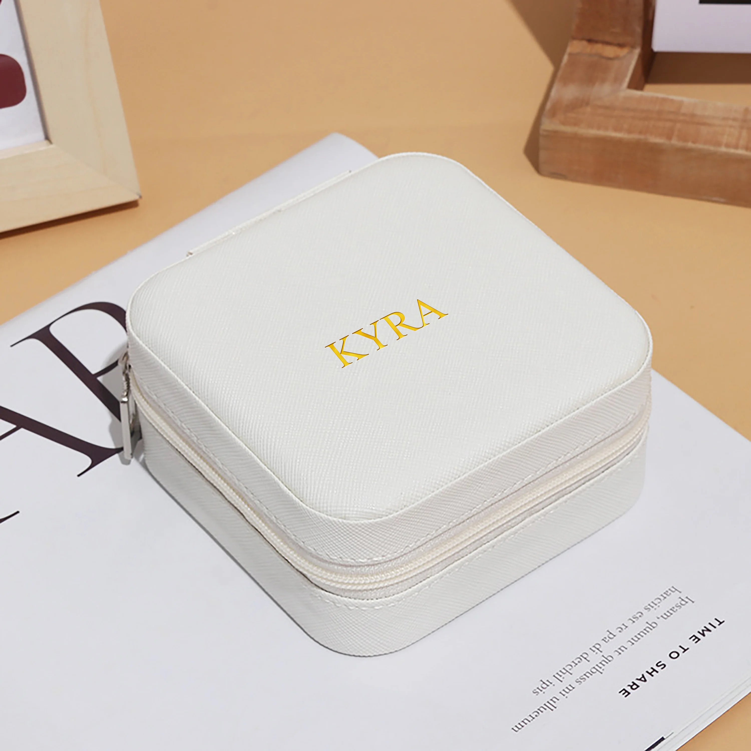 Personalized Customized Initials Name Mini Square Jewelry Box Faux Leather Jewelry Travel Storage Package Box Mom Gift Box