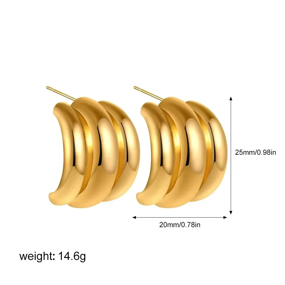 New stainless steel C-ring smooth earrings with high-end and exaggerated hoop Huggie earrings exquisite jewelry