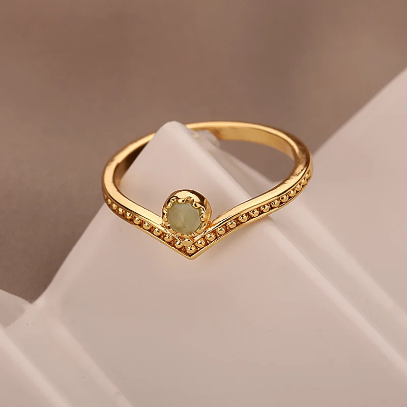 Waterdrop Opal Crown Rings for Women Gold Color Stainless Steel Finger Ring Fashion Wedding Party Jewelry Gift anillos mujer