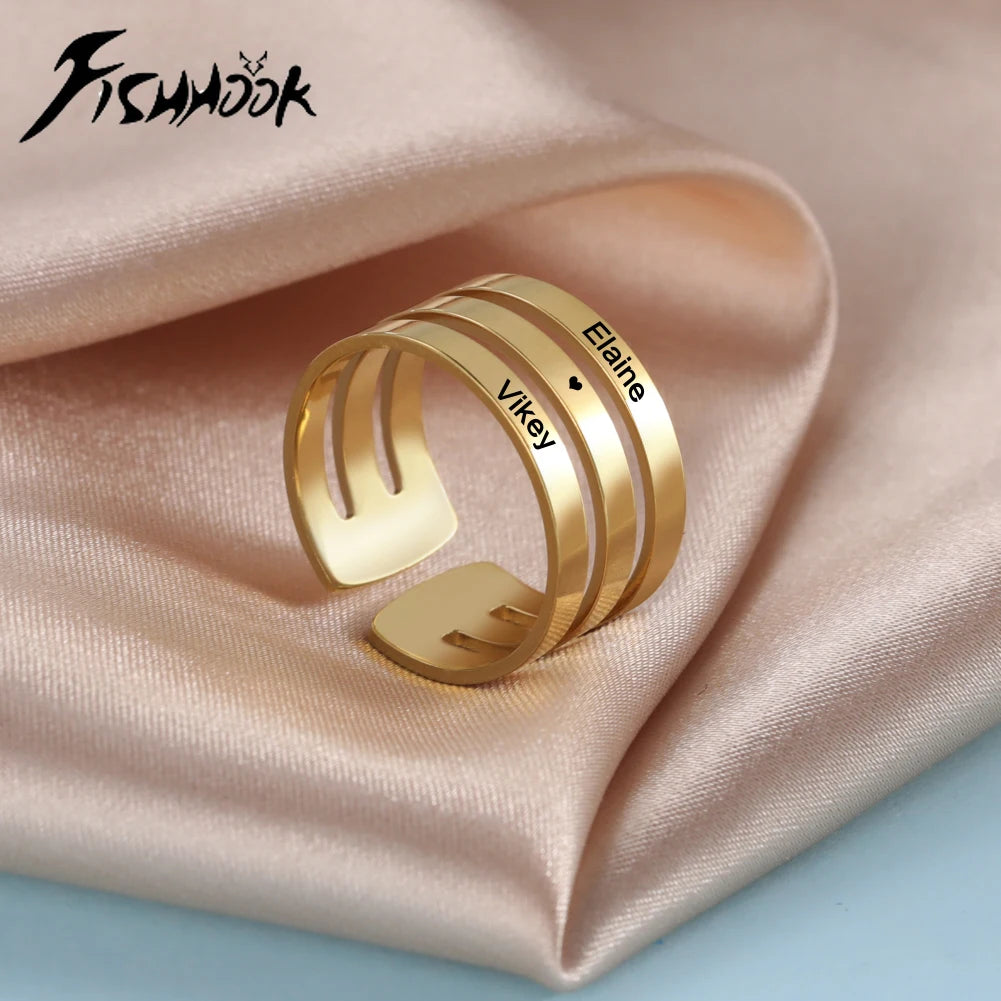 Personalized Finger Ring For Woman Men Family Engrave Name Date Custom Couple Lover Gift Stainless Steel Gold Color Jewelry