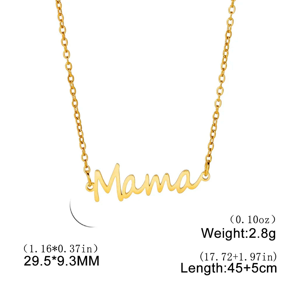 Skyrim Mama Letter Pendant Necklace for Women Stainless Steel Neck Chain Choker Trendy Family Jewelry Mother's Day Gift for Mom
