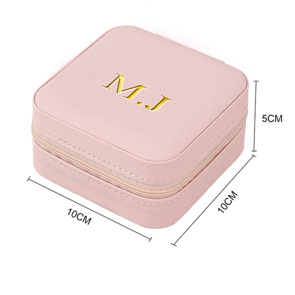 Personalized Customized Initials Name Mini Square Jewelry Box Faux Leather Jewelry Travel Storage Package Box Mom Gift Box