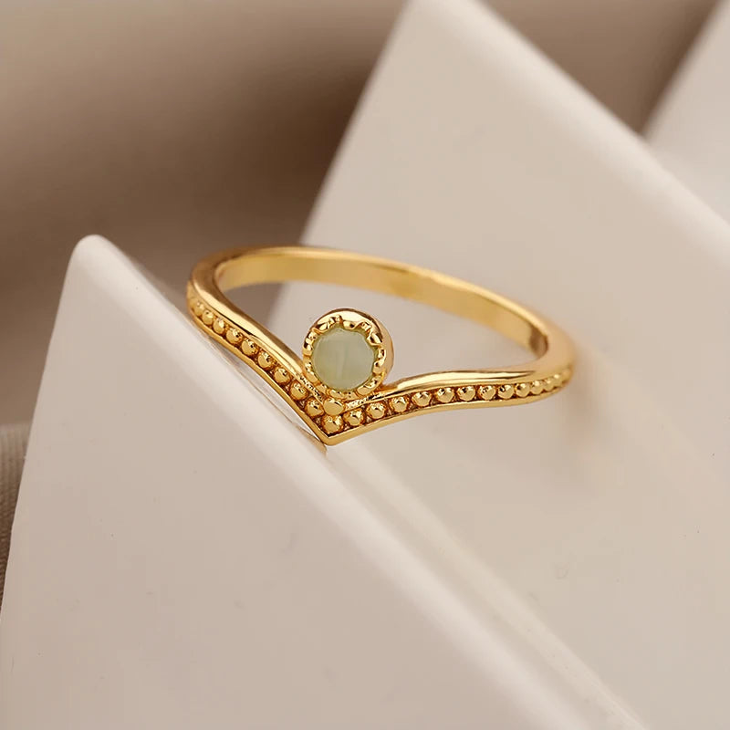 Waterdrop Opal Crown Rings for Women Gold Color Stainless Steel Finger Ring Fashion Wedding Party Jewelry Gift anillos mujer