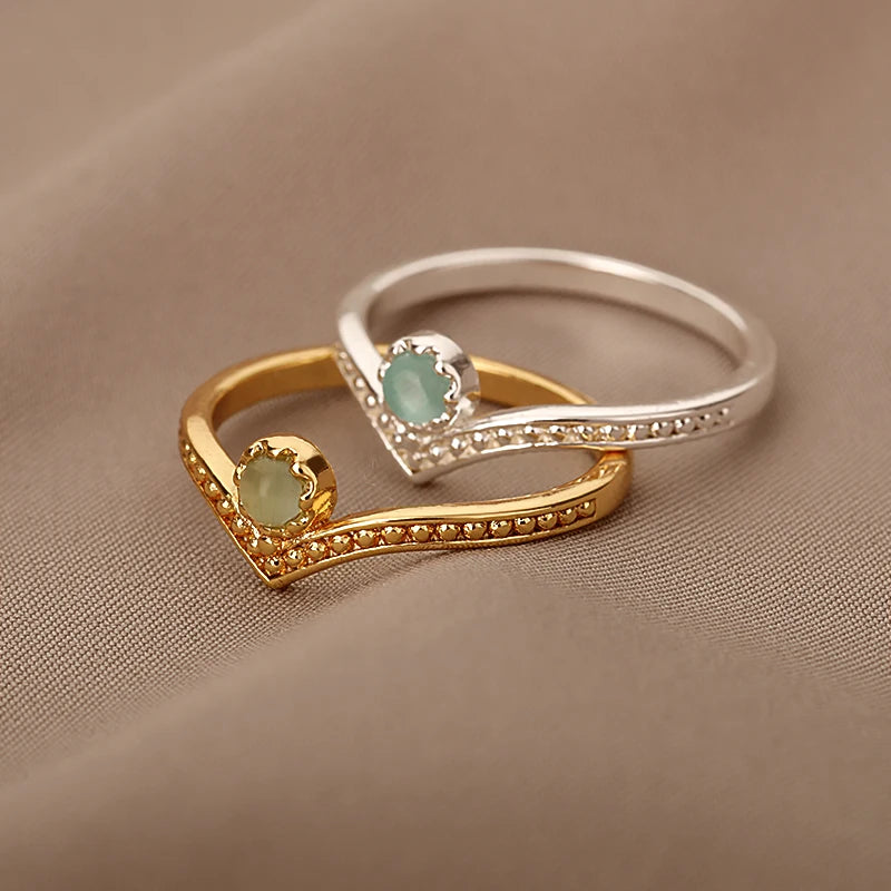 Waterdrop Opal Crown Rings for Women Gold Color Stainless Steel Finger Ring Fashion Wedding Party Jewelry Gift anillos mujer