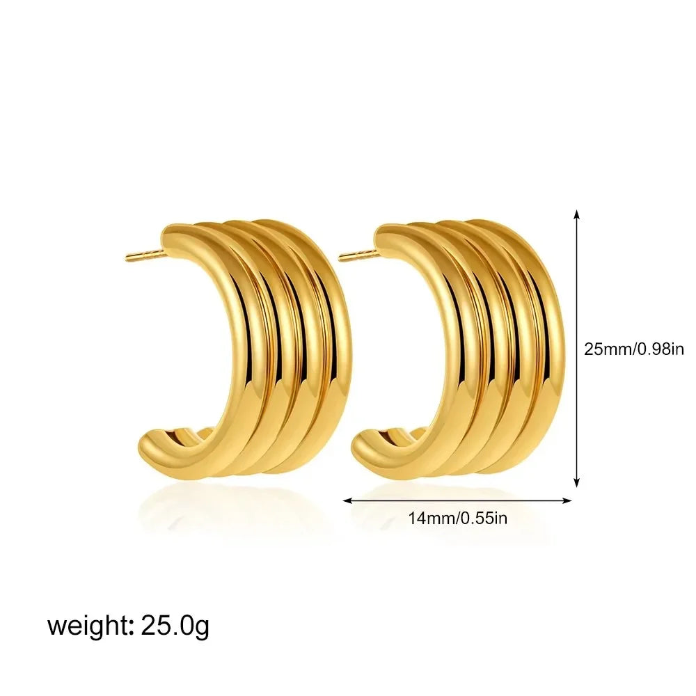 New stainless steel C-ring smooth earrings with high-end and exaggerated hoop Huggie earrings exquisite jewelry
