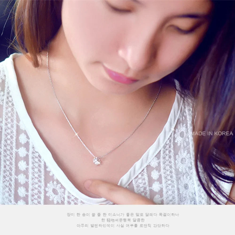 925 Sterling Silver Fashion Jewelry 18 inches Square Shiny AAA Zircon Pendant Necklace For Women Wedding Birthday Gifts