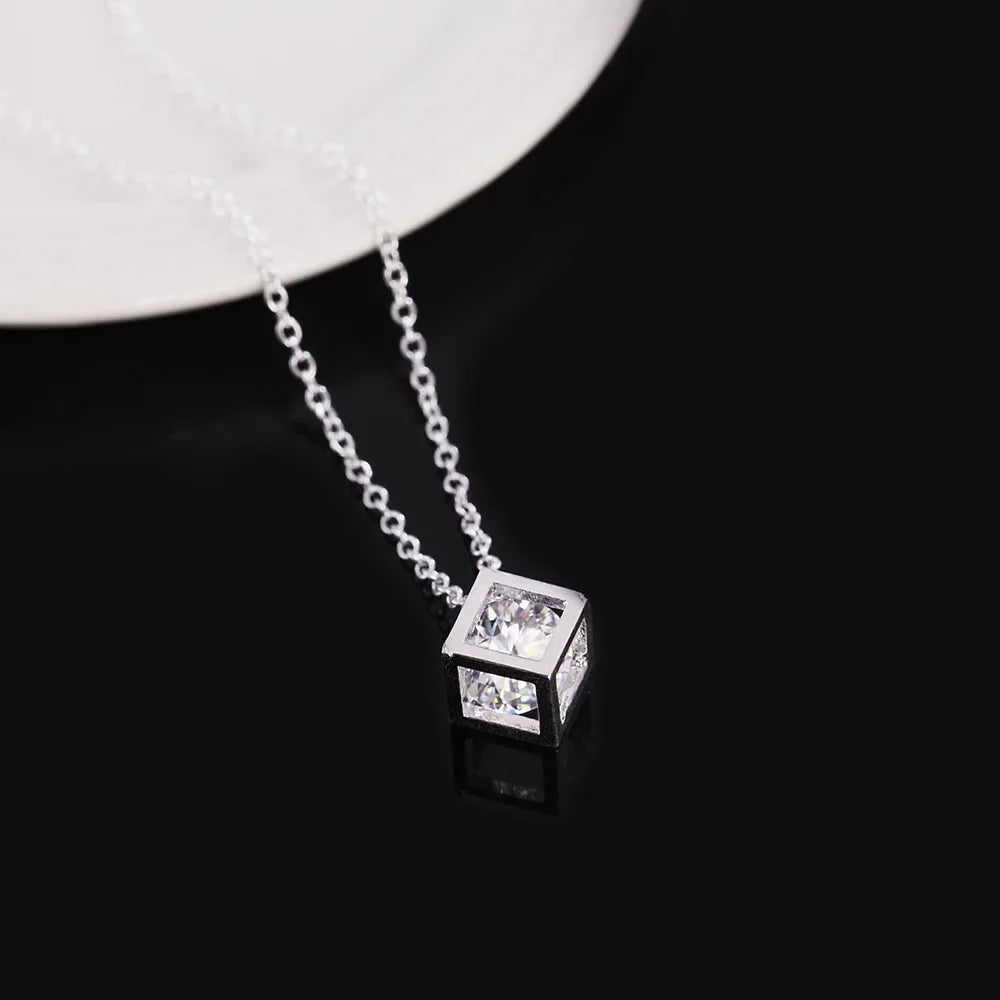 925 Sterling Silver Fashion Jewelry 18 inches Square Shiny AAA Zircon Pendant Necklace For Women Wedding Birthday Gifts