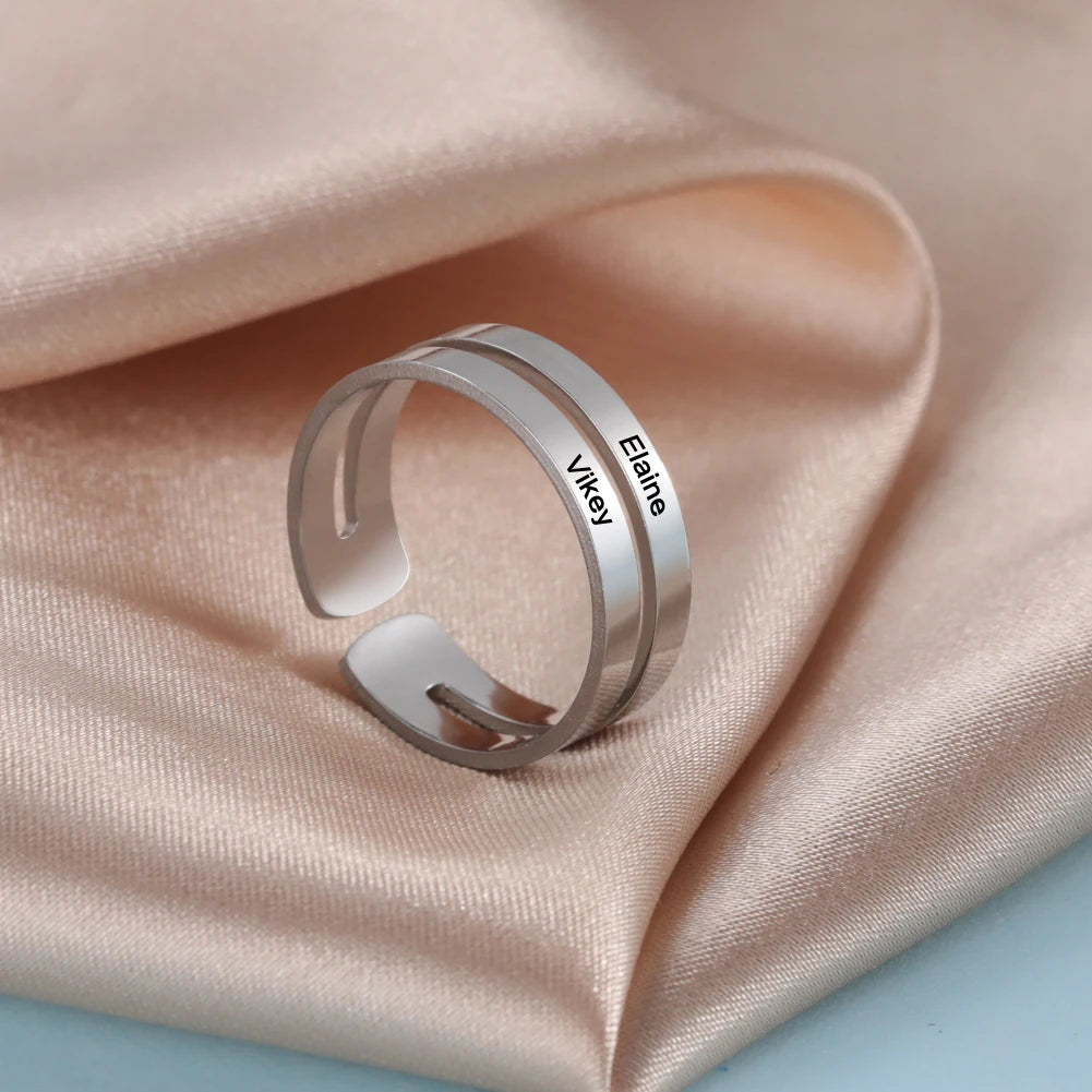 Personalized Finger Ring For Woman Men Family Engrave Name Date Custom Couple Lover Gift Stainless Steel Gold Color Jewelry