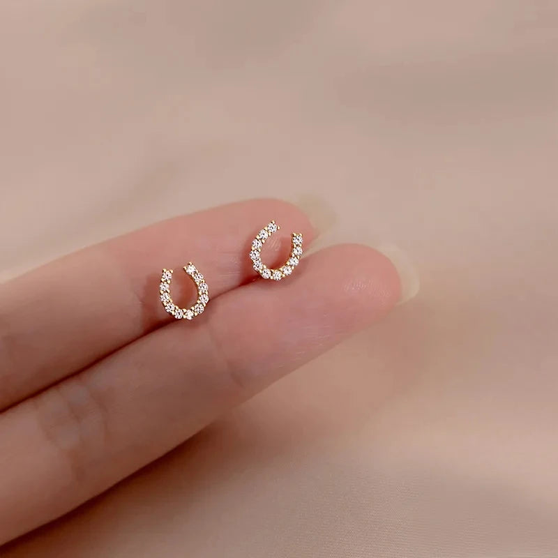 New Minimal Zircon Earrings For Women Crystal Small Thin Cartilage Fashion Geometry Earring Girls Piercing Jewelry Gifts
