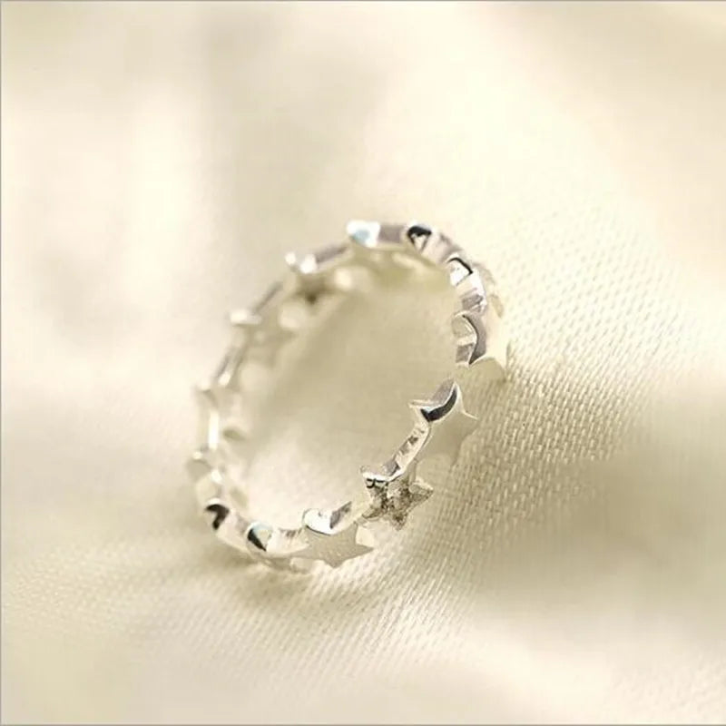 925 Sterling Silver Jewelry  Fashion Small Fresh Stars Crystal Prevention Simple Beautiful Opening Rings