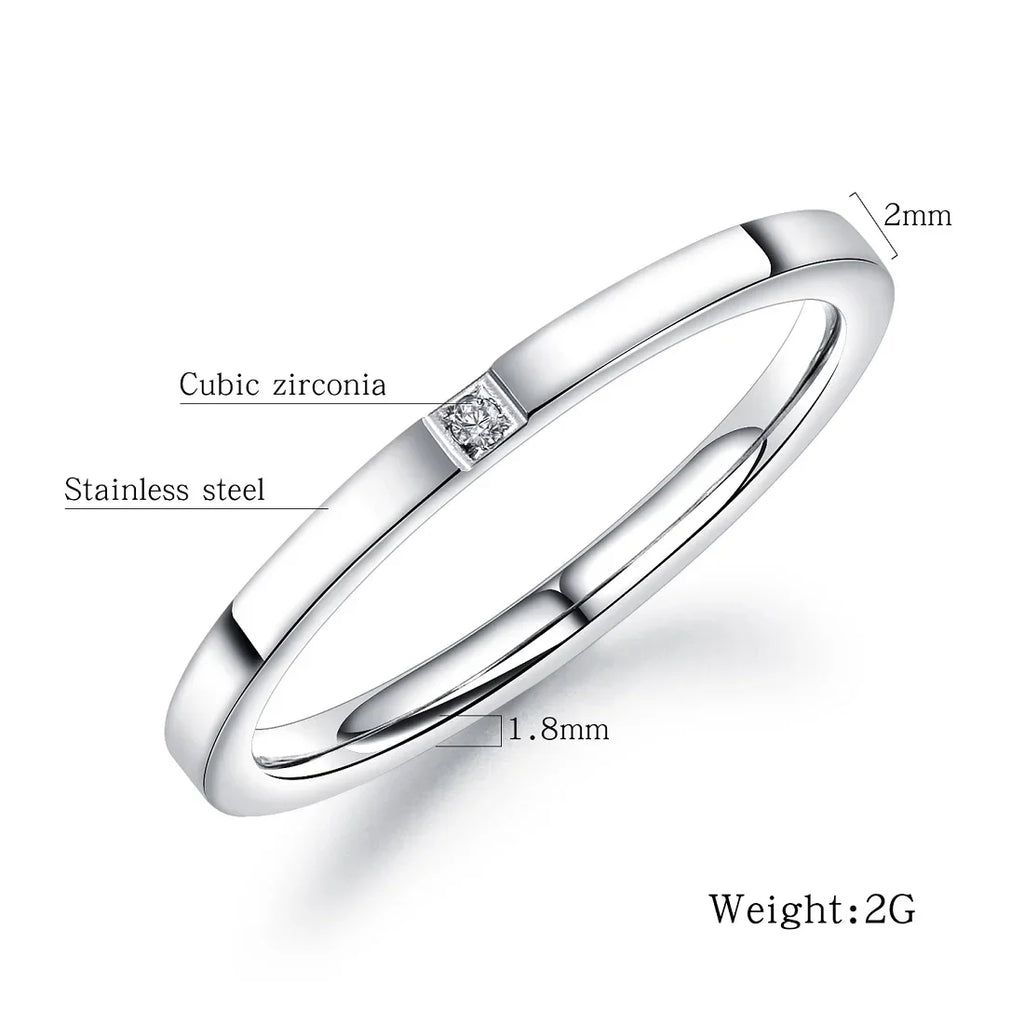 DARHSEN Brand Stainless Steel Women Girls 2mm Thin Small Rings White Cubic Zircon Stone  Fashion Jewelry US size 4 5 6 7 8 9