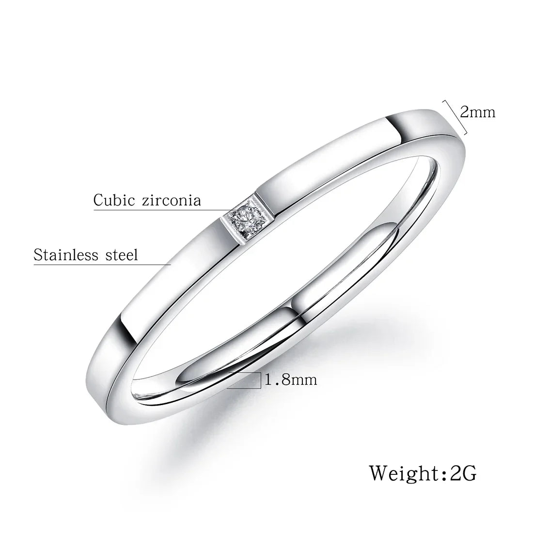 DARHSEN Brand Stainless Steel Women Girls 2mm Thin Small Rings White Cubic Zircon Stone  Fashion Jewelry US size 4 5 6 7 8 9