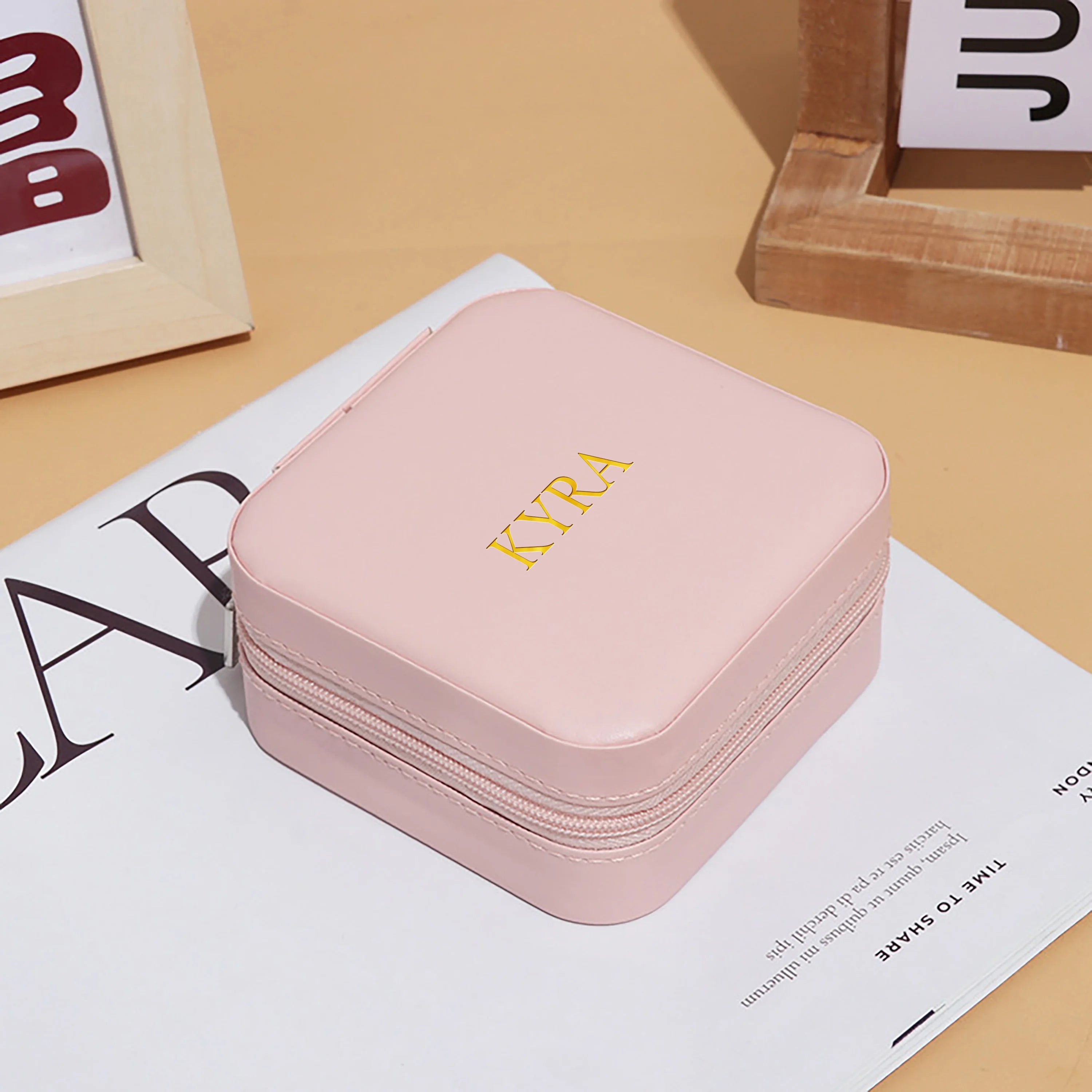 Personalized Customized Initials Name Mini Square Jewelry Box Faux Leather Jewelry Travel Storage Package Box Mom Gift Box