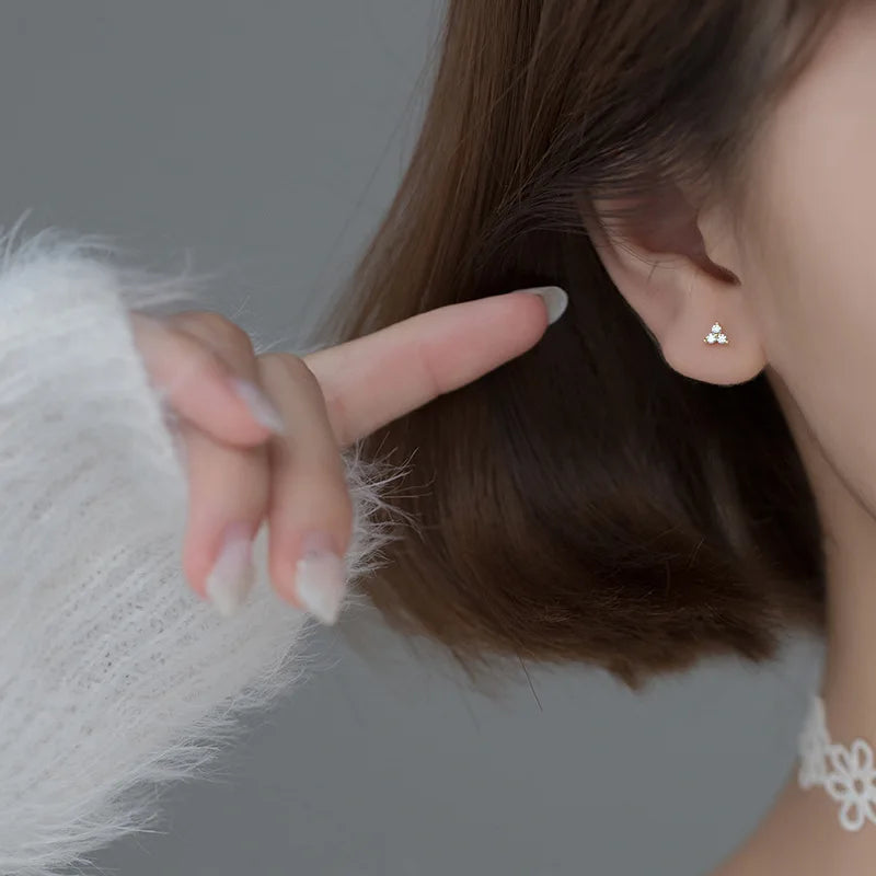 New Minimal Zircon Earrings For Women Crystal Small Thin Cartilage Fashion Geometry Earring Girls Piercing Jewelry Gifts