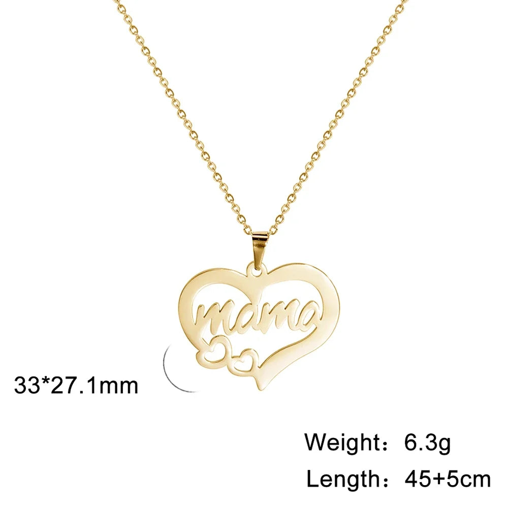 Skyrim Mama Letter Pendant Necklace for Women Stainless Steel Neck Chain Choker Trendy Family Jewelry Mother's Day Gift for Mom