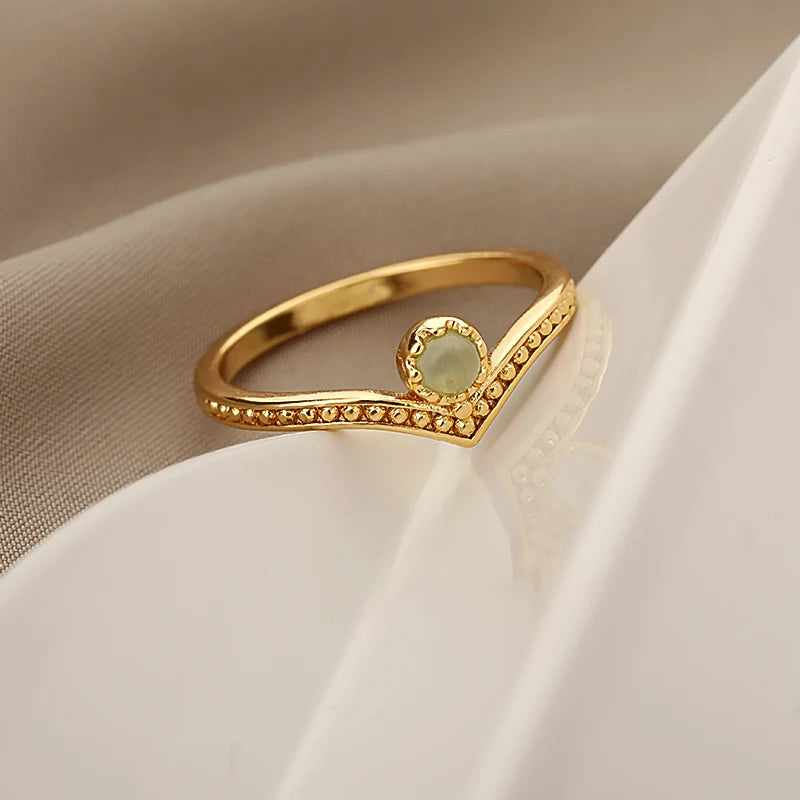 Waterdrop Opal Crown Rings for Women Gold Color Stainless Steel Finger Ring Fashion Wedding Party Jewelry Gift anillos mujer