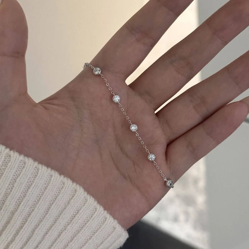 925 Silver AAA Zircon Ins Bracelets for Women Korean Fashion Sweet Girls Sparkling Delicate Chain Bracelet Party Jewelry Gifts