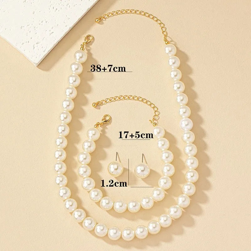 INS Fashion Minimalist Imitation Pearl Necklace Earrings Bracelet Jewelry Set Women's Party Accessories
