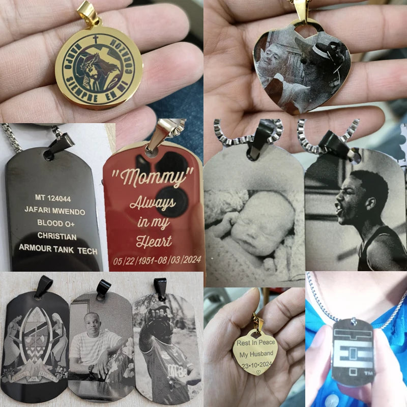 Personalized Necklaces Stainless Steel Engraved Photo Logo Text Pendant For Women Men Christmas Valentine's Day Jewelry Gifts