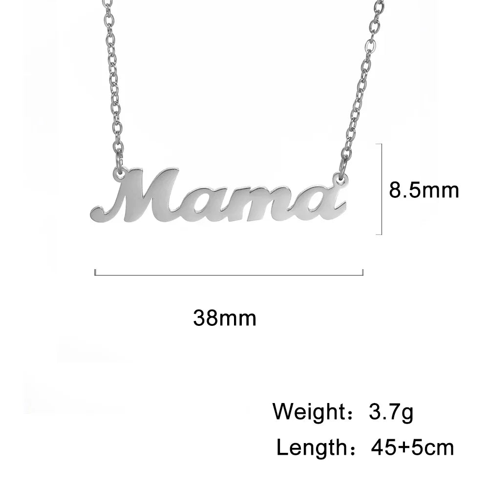 Skyrim Mama Letter Pendant Necklace for Women Stainless Steel Neck Chain Choker Trendy Family Jewelry Mother's Day Gift for Mom