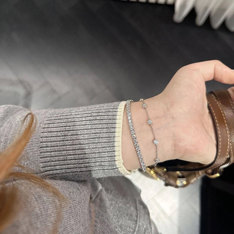 925 Silver AAA Zircon Ins Bracelets for Women Korean Fashion Sweet Girls Sparkling Delicate Chain Bracelet Party Jewelry Gifts