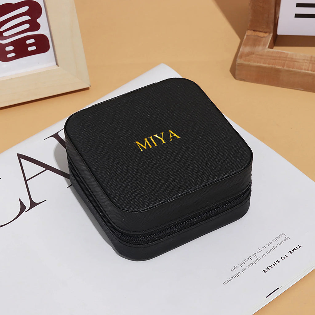 Personalized Customized Initials Name Mini Square Jewelry Box Faux Leather Jewelry Travel Storage Package Box Mom Gift Box