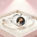 Personalized Photo Bracelet for Women Custom Engraved Picture Bracelet Charm Heart Customized Jewelry Gift for Mom Wife Friend