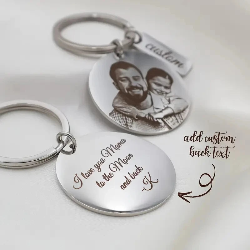 Custom Photo Keychain Engraved Stainless Steel Portrait Key Custom photo KeyRing Round-Shaped Personalized keychain for Family