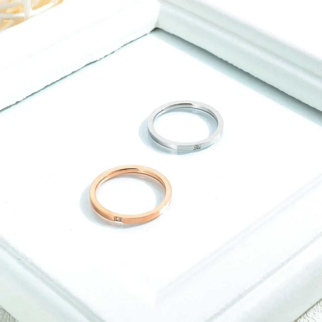 DARHSEN Brand Stainless Steel Women Girls 2mm Thin Small Rings White Cubic Zircon Stone  Fashion Jewelry US size 4 5 6 7 8 9