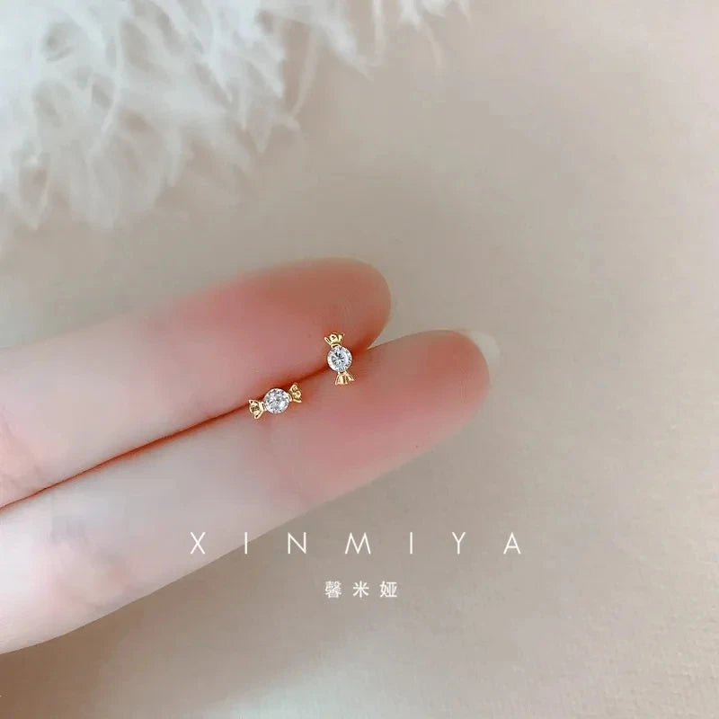 New Minimal Zircon Earrings For Women Crystal Small Thin Cartilage Fashion Geometry Earring Girls Piercing Jewelry Gifts